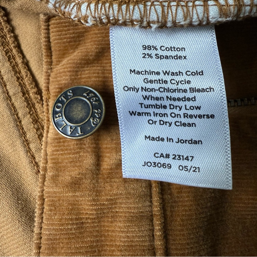 TALBOTS | Caramel Corduroy Straight Leg Pants Sz 6 - Picture 7 of 7